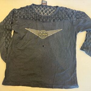 Vintage 1995 Harley-Davidson Gray Long Sleeve Top with Lace